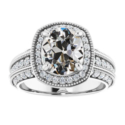 Halo Round & Oval Old Cut Natural Earth Mined Diamond Ring Gold Milgrain 7.25 Carats