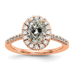 Halo Round & Oval Old European Natural Earth Mined Diamond Ring 4 Carats Rose Gold