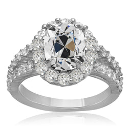 Halo Round & Oval Old European Natural Earth Mined Diamond Ring Split Shank 11.50 Carats