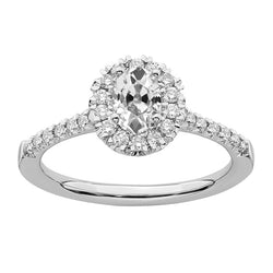 Halo Round & Oval Old Mine Cut Diamond Ring Fishtail Set 4 Carats