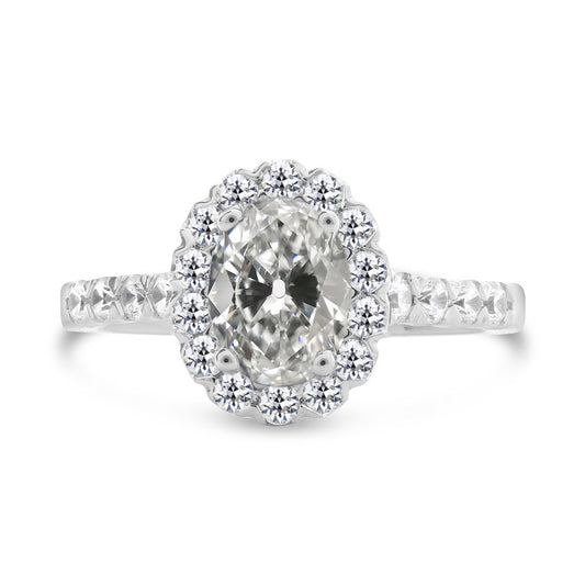 Halo Old Miner Cut Diamond Ring White Gold