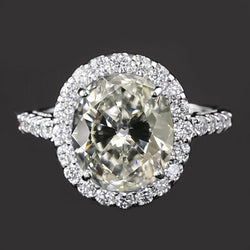 Halo Round & Oval Old Mine Cut Diamond Ring With Accents 6.50 Carats