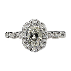 Halo Round & Oval Old Mine Cut Diamond Ring Women’s Jewelry 5 Carats
