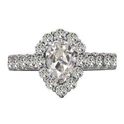 Halo Round & Pear Old Cut Natural Earth Mined Diamond Anniversary Ring Gold 6 Carats