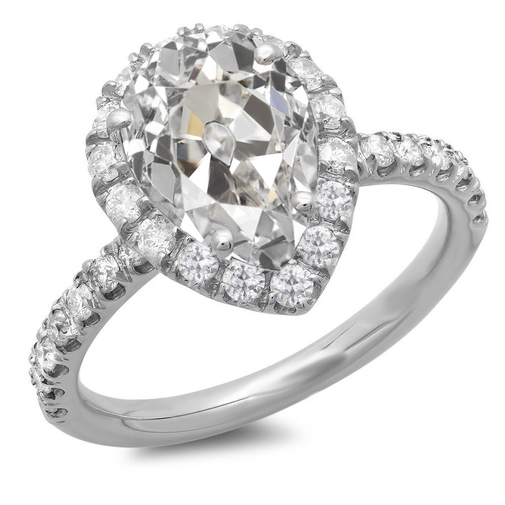 Halo Round & Pear Old Mine Cut Diamond Ring