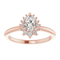 Halo Round & Pear Old Mine Cut Natural Earth Mined Diamond Ring 3.25 Carats Rose Gold