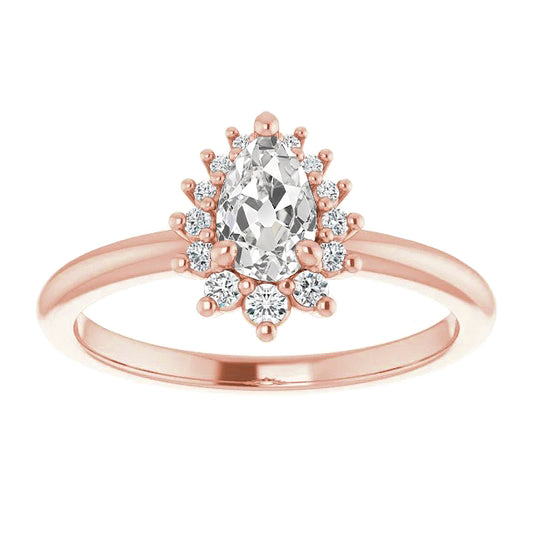Halo Round & Pear Old Miner Diamond Ring