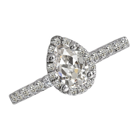 Halo Round & Pear Old Mine Cut Diamond Ring