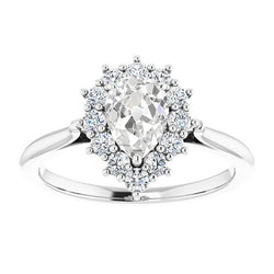 Halo Round & Pear Old Miner Natural Earth Mined Diamond Ring 4 Carats Gold 14K