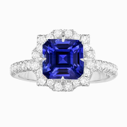 High Quality Fancy Sparkling  Halo Sapphire Engagement Ring