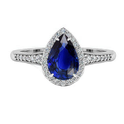 Halo Sapphire Pear Ring 2.50 Ct Prong Set Accents Diamond