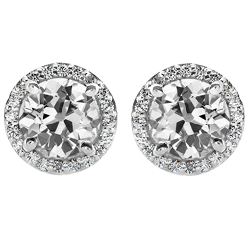 6.50 Ct. Halo Stud Earrings Old Cut Diamonds Jewelry
