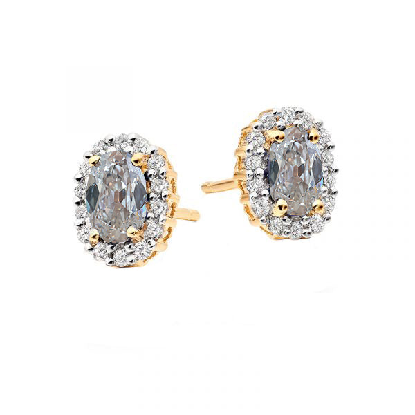 5.50 Ct Halo Stud Earrings Oval Old Cut Diamond Yellow Gold 14K