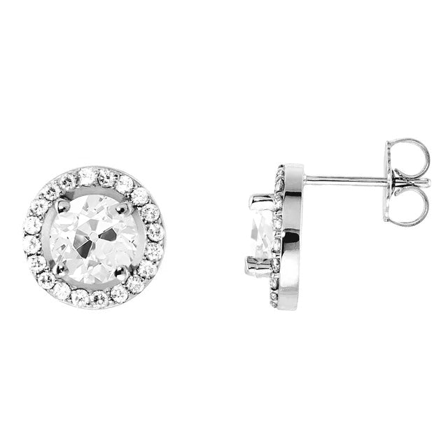 Halo Stud Earrings Round Old Cut Diamond 3.50 Ct