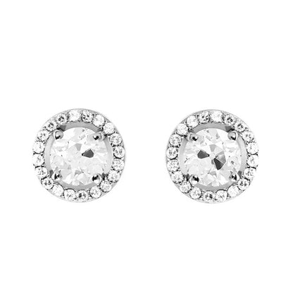 Halo Stud Earrings Round Old Cut Diamond 3.50 Ct