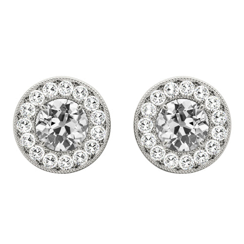 5 Ct. Halo Stud Earrings White Gold 14K Old Cut Round Diamond 
