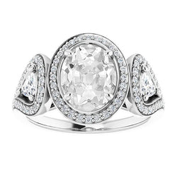 Halo Trillion & Oval Old Cut Diamond Ring 3 Stone Style 10.50 Carats