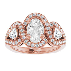 Halo Trillion & Oval Old Miner Diamond Ring Prong Set 9.75 Carats