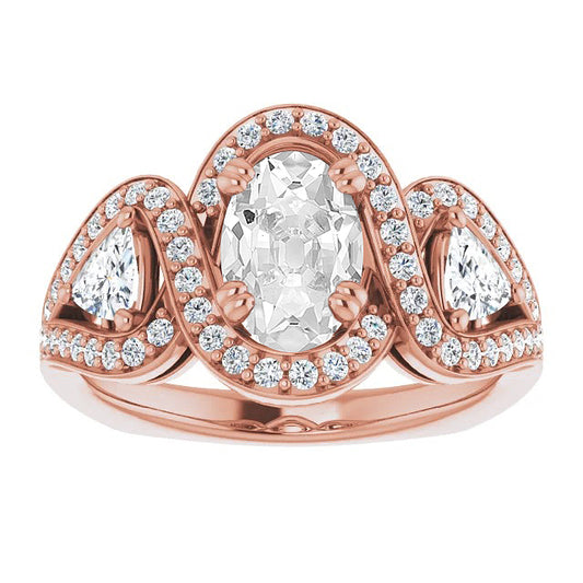 Halo Trillion & Oval Old Miner Diamond Ring