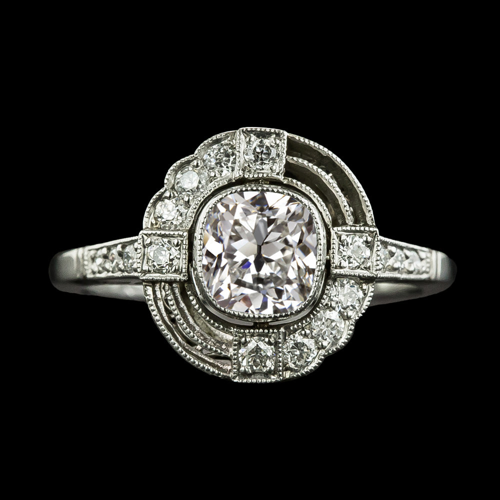 Halo Wedding Ring Old Miner Cut Diamond Bezel Set