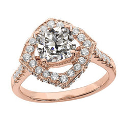 Halo Wedding Ring Cushion Old Mine Cut Natural Earth Mined Diamond Kite Style 4 Carats