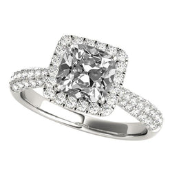 Halo Wedding Ring Multi-Row Accents Cushion Old Cut Diamond 7 Carats