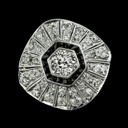 Halo Wedding Ring Old Cut Round Diamond & Black Sapphire 4 Carats