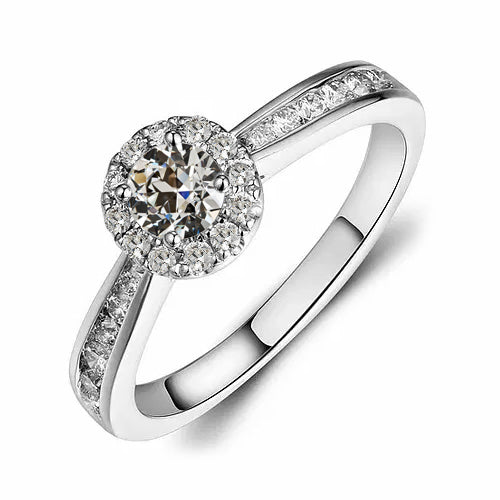 Halo Wedding Ring Old Miner Cut Diamond Channel Set