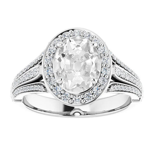 Halo Wedding Ring Oval Old Cut Diamond