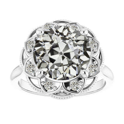 Halo Wedding Ring Round Old Miner Diamond Flower Style 6.50 Carats