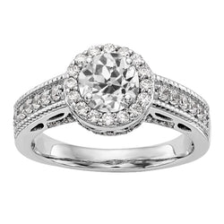 Halo Wedding Ring Round Old Miner Diamond Milgrain Shank 4.25 Carats