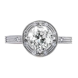 Halo Wedding Ring Round Old Miner Diamonds Milgrain Shank 1.50 Carats