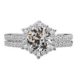 Halo Wedding Ring Set Baguette & Round Old Miner Diamond 6.50 Carats