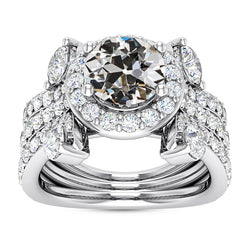 Halo Wedding Ring Set Marquise & Round Old Miner Natural Earth Mined Diamond 10 Carats