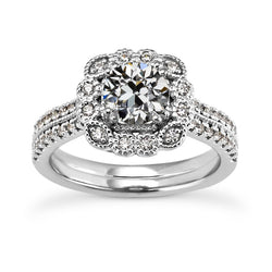 Halo Wedding Ring Set Round Old Mine Cut Diamond Flower Style 5 Carats