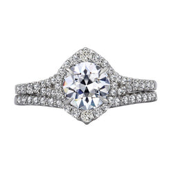 Halo Wedding Ring Set Round Old Miner Diamond Prong Pave Set 6 Carats