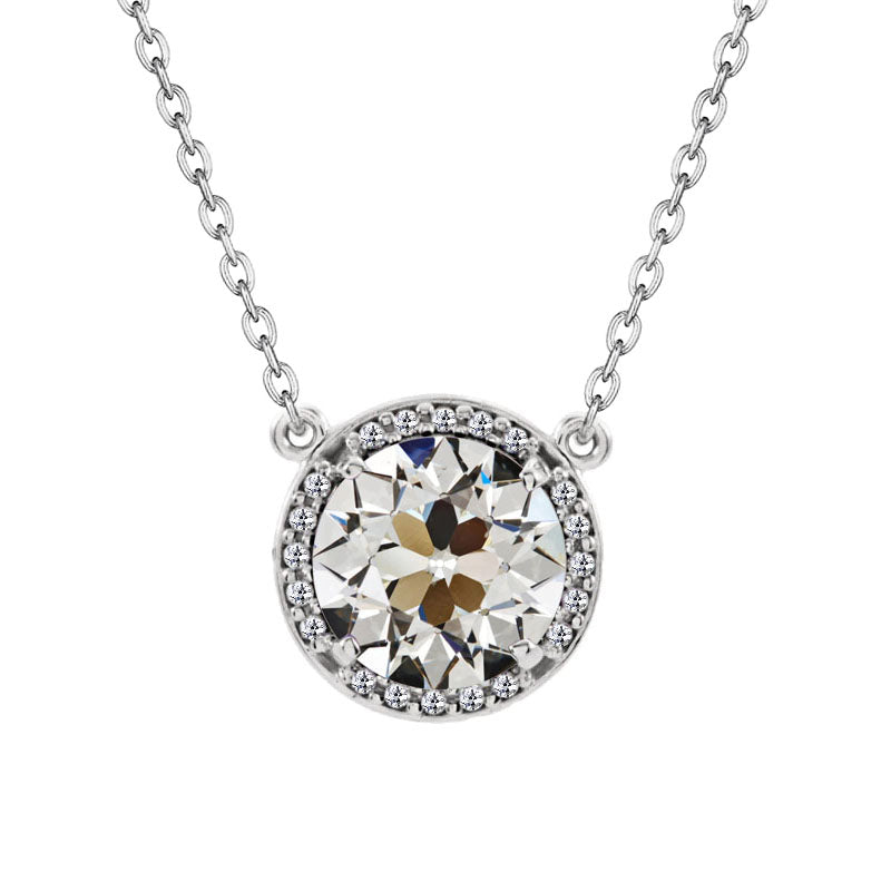 Halo White Gold Pendant 3 Carats Old Cut Diamond Jewelry