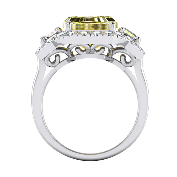 Yellow Canary Emerald Diamond Ring Halo Style