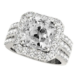 Halo Cushion Old Mine Cut Diamond Ring Triple-Row Accents 11.50 Carats