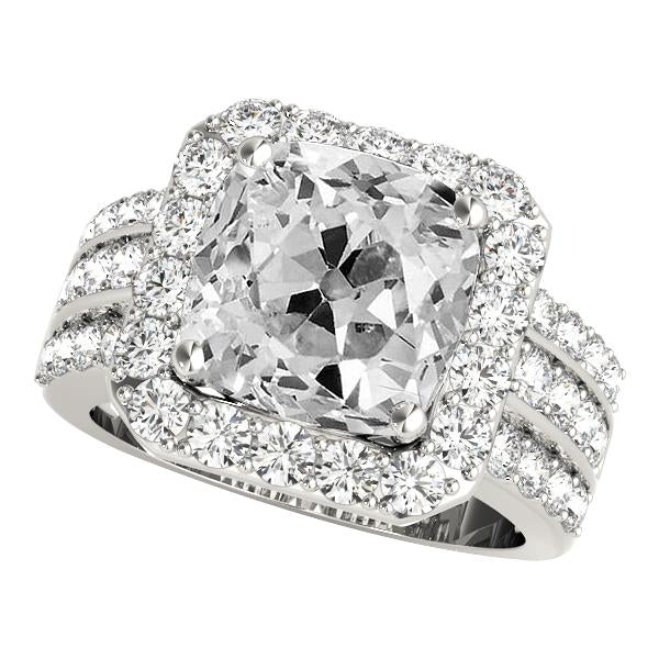 Halo Cushion Old Mine Cut Lab Grown Diamond Ring Triple-Row Accents 11.50 Carats