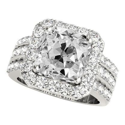 Halo Cushion Old Mine Cut Lab Grown Diamond Ring Triple-Row Accents 11.50 Carats