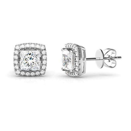 Halo Diamonds Studs Earrings Sparkling Cushion And Round Cut 