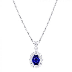 Halo Oval Kashmir Sapphire & Round Natural Earth Mined Diamond Pendant Jewelry 2 Carats