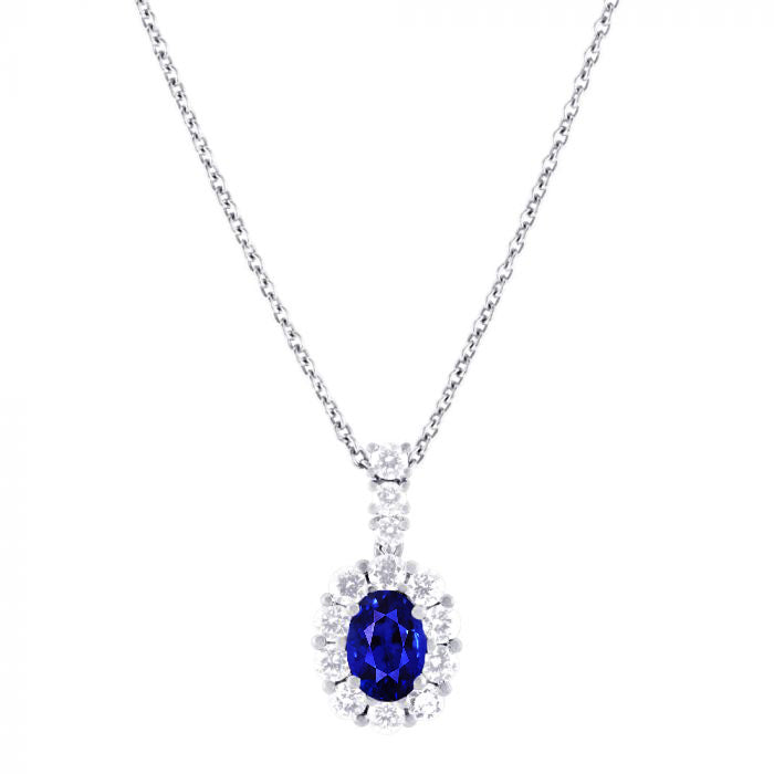 Halo Oval Kashmir Sapphire & Round Natural Earth Mined Diamond Pendant Jewelry 2 Carats