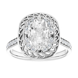 Halo Oval Old Miner Diamond Ring Prong Set 7.25 Carats