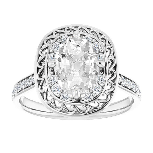 Halo Oval Old Miner Huge Lab Grown Diamond Ring Prong Set 11.50 Carats