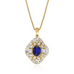 Halo Pendant Oval Kashmir Sapphire & Natural Earth Mined Diamond Yellow Gold 3 Carats