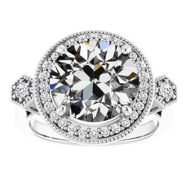 Halo Round Old Miner Big Lab Grown Diamond Ring Women’s Jewelry 10 Carats