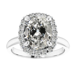 Halo Round & Oval Old Mine Cut Diamond Ring Prong Set 7 Carats