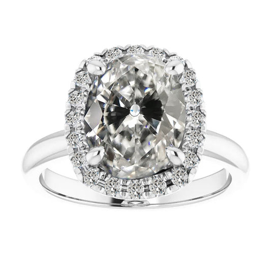 Halo Round & Oval Old Mine Cut Large Lab Grown Diamond Ring Prong Set 12 Carats